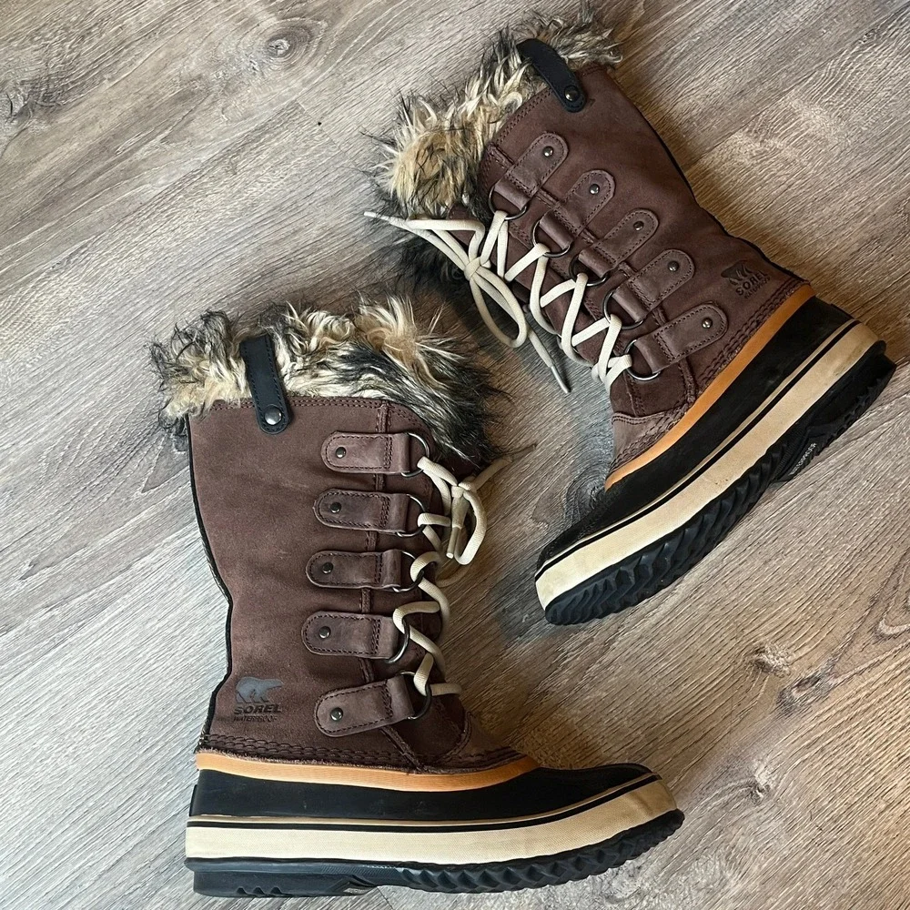 Sorel Joan of Arctic Tall Waterproof Lace Brown Leather Boots Women 6 UK 4 EU 37